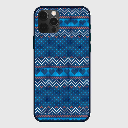 Чехол iPhone 12 Pro Max Вязанный стиль - сердечки / 3D-Черный – фото 1