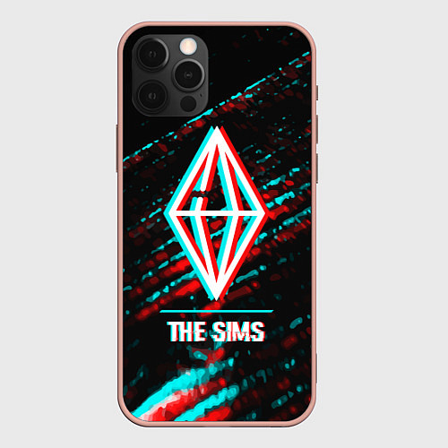 Чехол iPhone 12 Pro Max The Sims в стиле glitch и баги графики на темном ф / 3D-Светло-розовый – фото 1