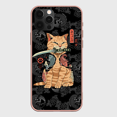 Чехол iPhone 12 Pro Max Кот самурай - Якудза / 3D-Светло-розовый – фото 1
