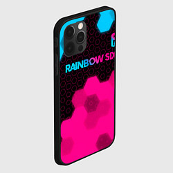 Чехол для iPhone 12 Pro Max Rainbow Six - neon gradient: символ сверху, цвет: 3D-черный — фото 2