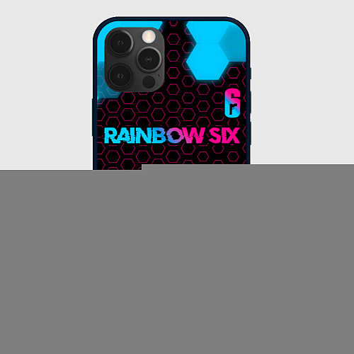 Чехол iPhone 12 Pro Max Rainbow Six - neon gradient: символ сверху / 3D-Черный – фото 1