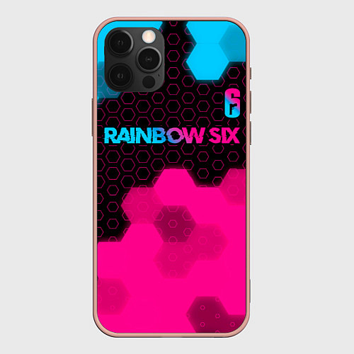 Чехол iPhone 12 Pro Max Rainbow Six - neon gradient: символ сверху / 3D-Светло-розовый – фото 1