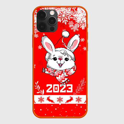Чехол iPhone 12 Pro Max Праздничный кролик 2023 / 3D-Красный – фото 1