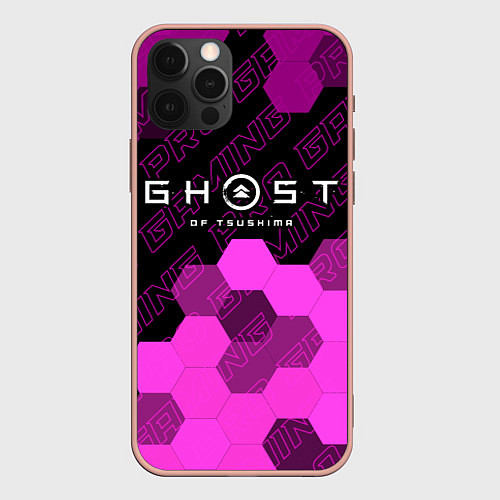 Чехол iPhone 12 Pro Max Ghost of Tsushima pro gaming: символ сверху / 3D-Светло-розовый – фото 1