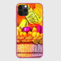 Чехол для iPhone 12 Pro Max Спелые фрукты и овощи в плетеной корзине, цвет: 3D-малиновый