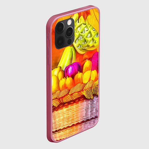 Чехол iPhone 12 Pro Max Спелые фрукты и овощи в плетеной корзине / 3D-Малиновый – фото 2