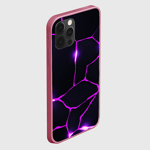 Чехол iPhone 12 Pro Max Фиолетовые неоновые трещины / 3D-Малиновый – фото 2