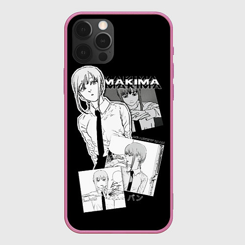 Чехол iPhone 12 Pro Max Макима в кадрах - человек бензопила / 3D-Малиновый – фото 1