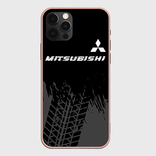 Чехол iPhone 12 Pro Max Mitsubishi speed на темном фоне со следами шин: си / 3D-Светло-розовый – фото 1