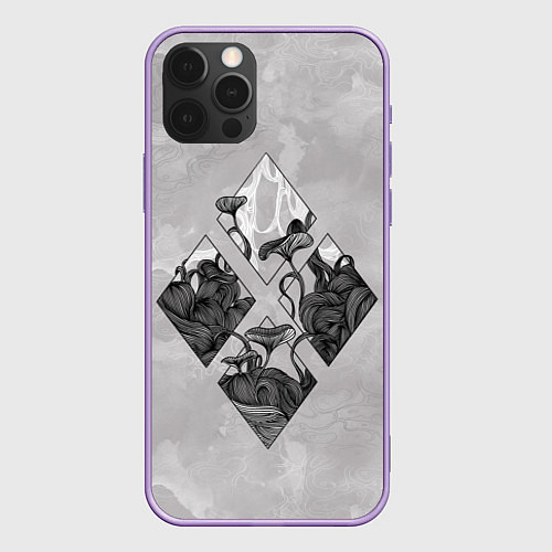 Чехол iPhone 12 Pro Max Грибочки / 3D-Сиреневый – фото 1