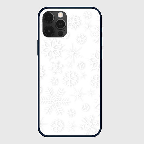 Чехол iPhone 12 Pro Max Белые новогодние снежинки / 3D-Черный – фото 1