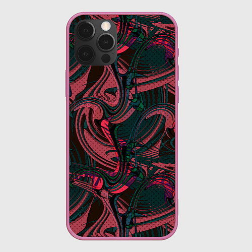 Чехол iPhone 12 Pro Max Красно -зеленый темный абстрактный узор с разводам / 3D-Малиновый – фото 1