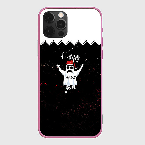 Чехол iPhone 12 Pro Max Новогодний призрак в красной шапке / 3D-Малиновый – фото 1