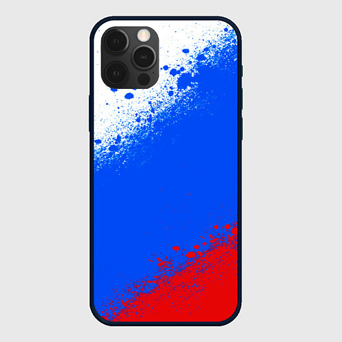 Чехол iPhone 12 Pro Max Флаг России - триколор / 3D-Черный – фото 1