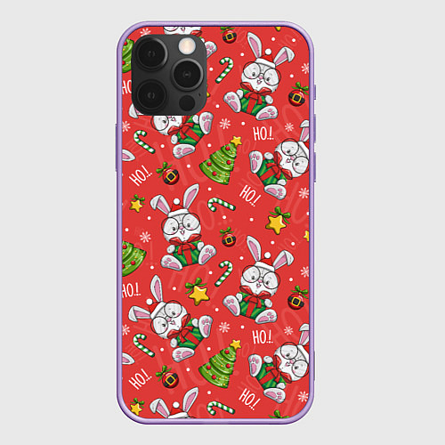 Чехол iPhone 12 Pro Max Новогодний паттерн с кроликом / 3D-Сиреневый – фото 1