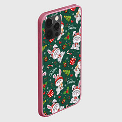 Чехол для iPhone 12 Pro Max Новогодние кролики - паттерн, цвет: 3D-малиновый — фото 2