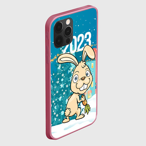 Чехол iPhone 12 Pro Max Кролик у елочки / 3D-Малиновый – фото 2