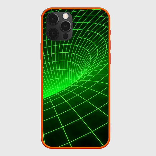 Чехол iPhone 12 Pro Max Зелёная неоновая чёрная дыра / 3D-Красный – фото 1