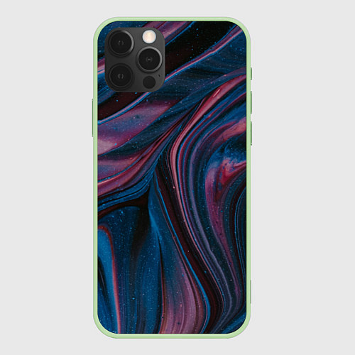 Чехол iPhone 12 Pro Max Абстрактные фиолетовые и синие волны с блёстками / 3D-Салатовый – фото 1