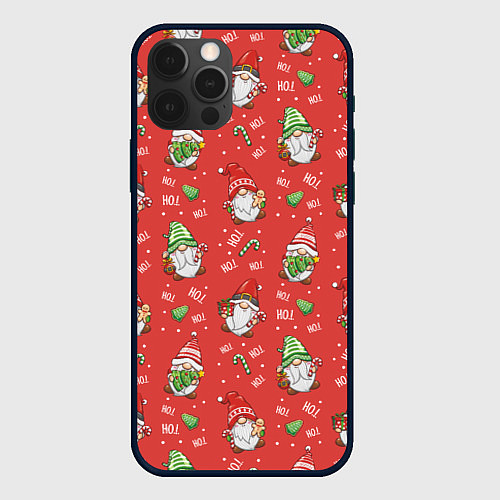 Чехол iPhone 12 Pro Max Новогодние гномы-паттерн / 3D-Черный – фото 1