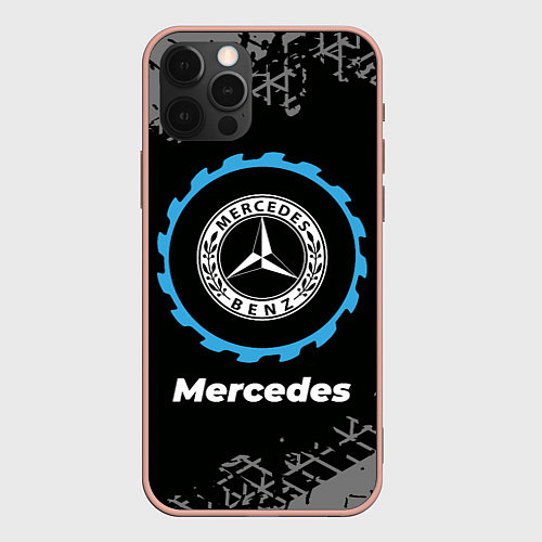 Чехол iPhone 12 Pro Max Mercedes в стиле Top Gear со следами шин на фоне / 3D-Светло-розовый – фото 1
