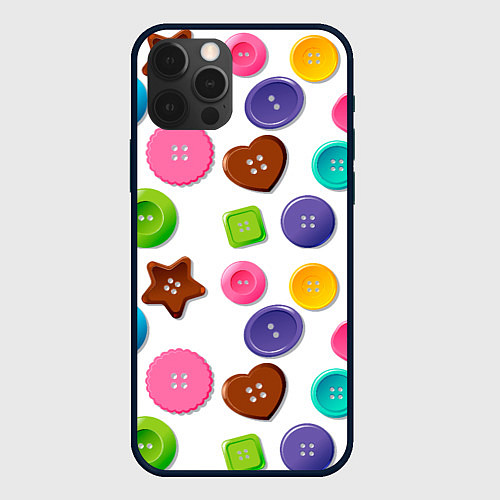 Чехол iPhone 12 Pro Max Разноцветные пуговицы - паттерн / 3D-Черный – фото 1