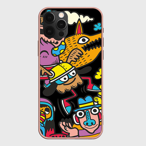 Чехол iPhone 12 Pro Max Серый волчок и монстры / 3D-Светло-розовый – фото 1