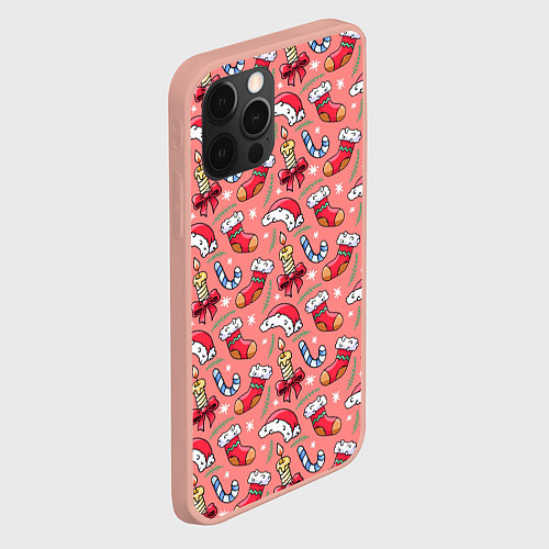 Чехол iPhone 12 Pro Max Christmas pattern / 3D-Светло-розовый – фото 2