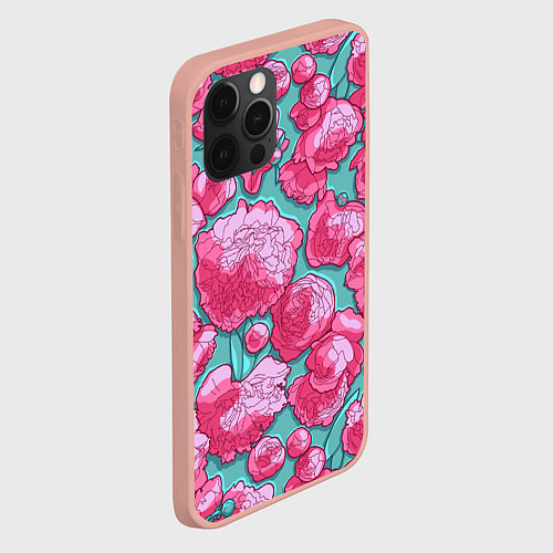 Чехол iPhone 12 Pro Max Пышные цветы - пионы / 3D-Светло-розовый – фото 2