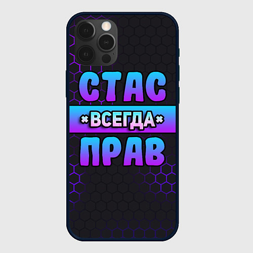 Чехол iPhone 12 Pro Max Стас всегда прав - неоновые соты / 3D-Черный – фото 1