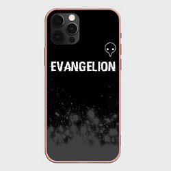 Чехол iPhone 12 Pro Max Evangelion glitch на темном фоне: символ сверху