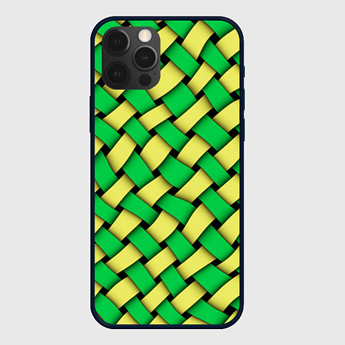 Чехол iPhone 12 Pro Max Жёлто-зелёная плетёнка - оптическая иллюзия / 3D-Черный – фото 1