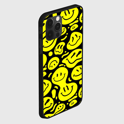 Чехол iPhone 12 Pro Max Кислотный желтый смайлик / 3D-Черный – фото 2