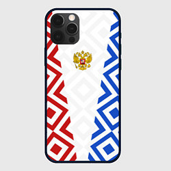 Чехол для iPhone 12 Pro Max Russia sport ромбы и герб, цвет: 3D-черный