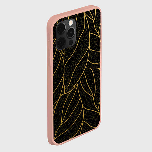 Чехол iPhone 12 Pro Max Золотые листья градиент / 3D-Светло-розовый – фото 2