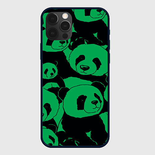 Чехол iPhone 12 Pro Max Panda green pattern / 3D-Черный – фото 1