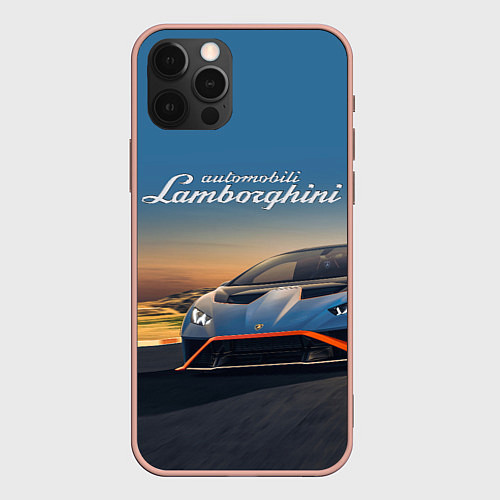 Чехол iPhone 12 Pro Max Lamborghini Huracan STO - car racing / 3D-Светло-розовый – фото 1