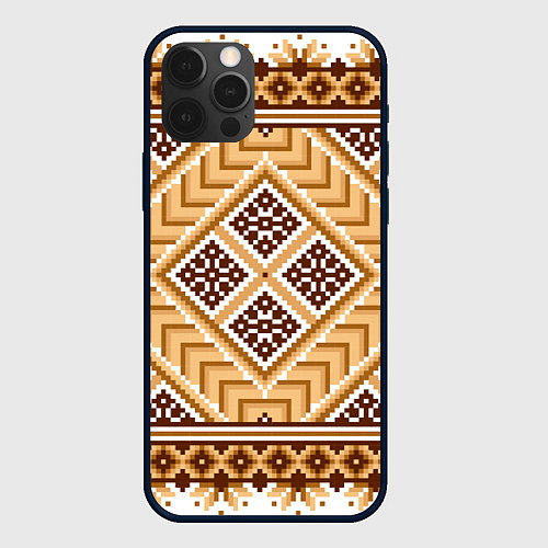Чехол iPhone 12 Pro Max Индейский пиксельный орнамент / 3D-Черный – фото 1