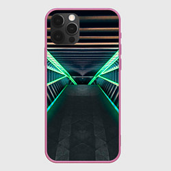 Чехол для iPhone 12 Pro Max Неоновые фонари на космическом коридоре, цвет: 3D-малиновый