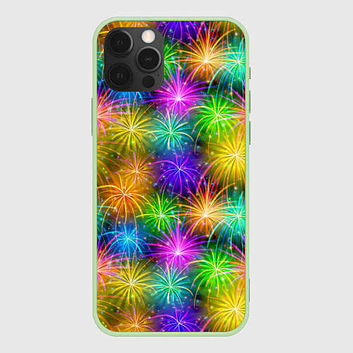 Чехол iPhone 12 Pro Max Салют разноцветный / 3D-Салатовый – фото 1