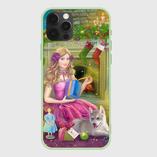 Чехол iPhone 12 Pro Max Новогодний сюрприз / 3D-Салатовый – фото 1