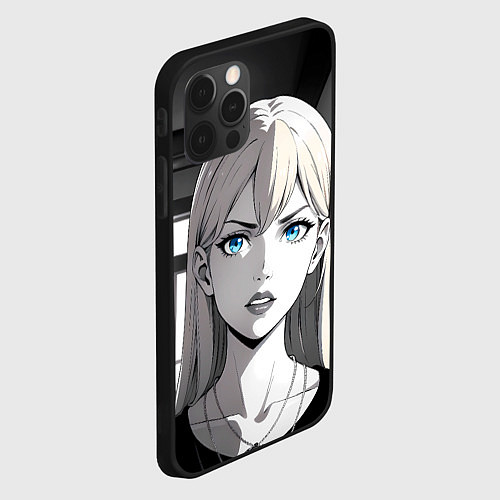 Чехол iPhone 12 Pro Max Нейросеть - аниме блондинка / 3D-Черный – фото 2