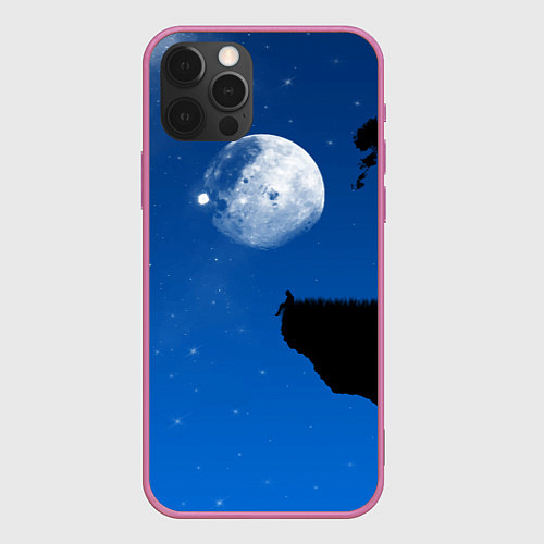 Чехол iPhone 12 Pro Max На краю пропасти под луной / 3D-Малиновый – фото 1