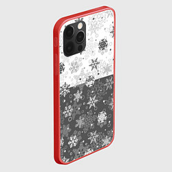 Чехол для iPhone 12 Pro Max Снежинки ч-б, цвет: 3D-красный — фото 2