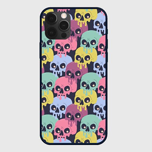 Чехол iPhone 12 Pro Max Черепа разноцветные спрей / 3D-Черный – фото 1