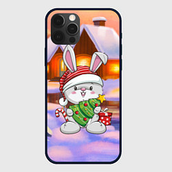 Чехол для iPhone 12 Pro Max Новый год - зайчик с елочкой, цвет: 3D-черный