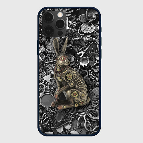 Чехол iPhone 12 Pro Max Металлический заяц - стимпанк / 3D-Черный – фото 1