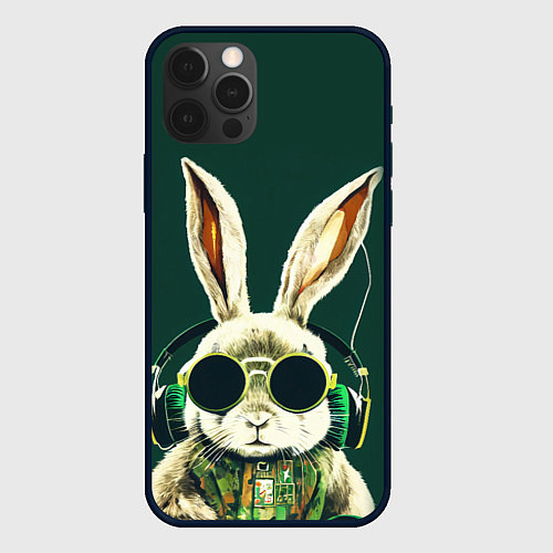 Чехол iPhone 12 Pro Max Заяц меломан / 3D-Черный – фото 1