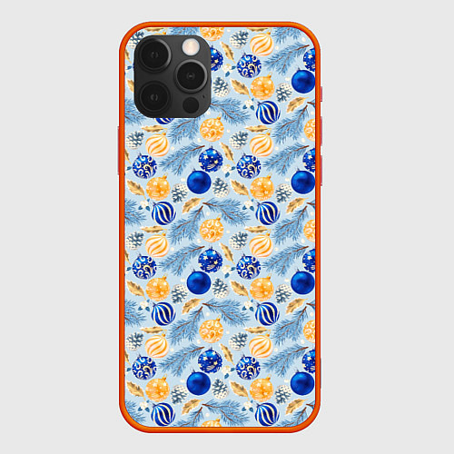 Чехол iPhone 12 Pro Max Шарики новогодние ёлочные, синие / 3D-Красный – фото 1