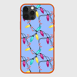 Чехол iPhone 12 Pro Max Новогодняя гирлянда голубая